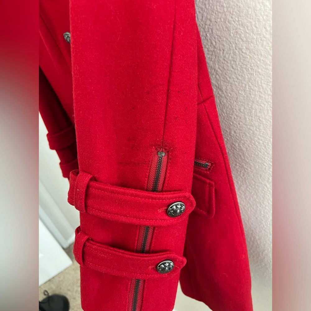 Vintage Guess Los Angeles Red Button Up Wool Blend Peacoat Size M - Picture 11 of 16